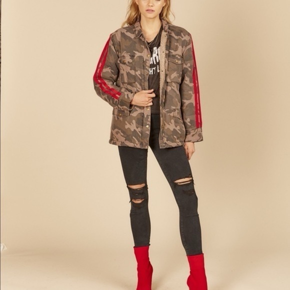 Vintage Havanna Faux Fur-Lined Track Stripe Camo Jacket - Picture 4 of 8